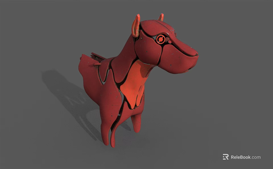 Red Abstract Animal 3D Model With Black Accent Lines And Gray Background 3d model 