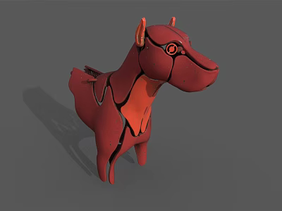 Red Abstract Animal 3D Model With Black Accent Lines And Gray Background 3d model
