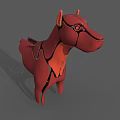 Red Abstract Animal 3D Model With Black Accent Lines And Gray Background