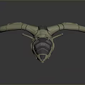 Futuristic Sci-Fi Aircraft With Beige And Gray Body Large Curved Wings And Circular Thrusters