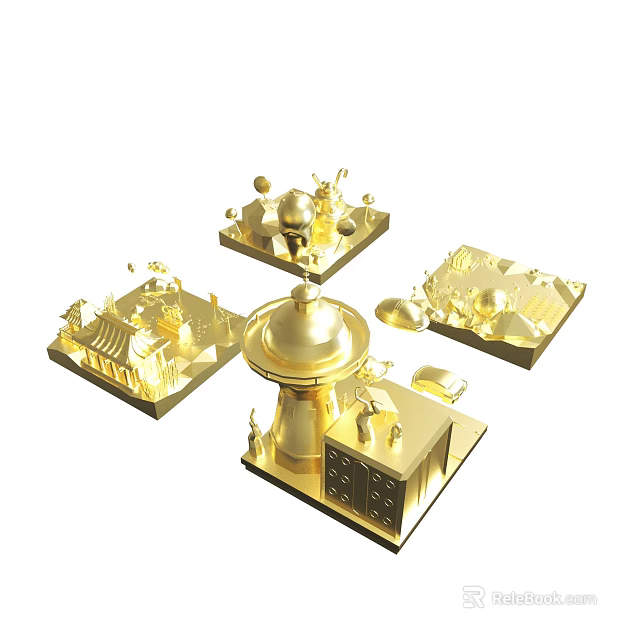 Golden Architectural Models With Tower And Decorative Platform Structures 3d model 