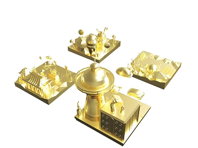 Golden Architectural Models With Tower And Decorative Platform Structures 3d model