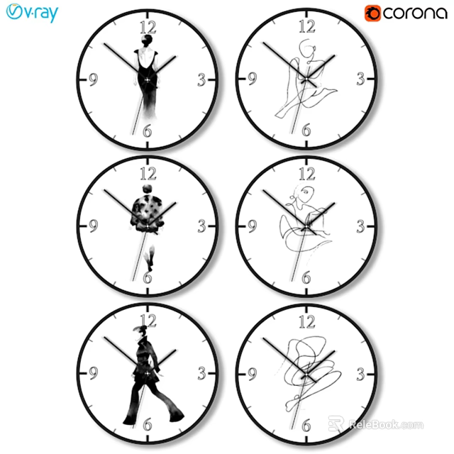 Stylish Unique Clocks With Creative Dial Patterns And Decorative Hand Designs 3d model 