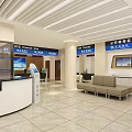 Modern Bank Lobby Interior With Waiting Area Service Counters And Digital Screens