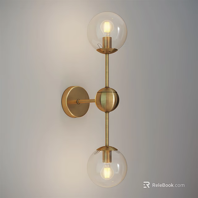 Elegant Modern Golden Wall Sconce with Double Glass Globe Lighting Design 3d model