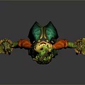 Green Insectoid Fantasy Character With Red Green Attire Holding Baskets And Antennas On Head