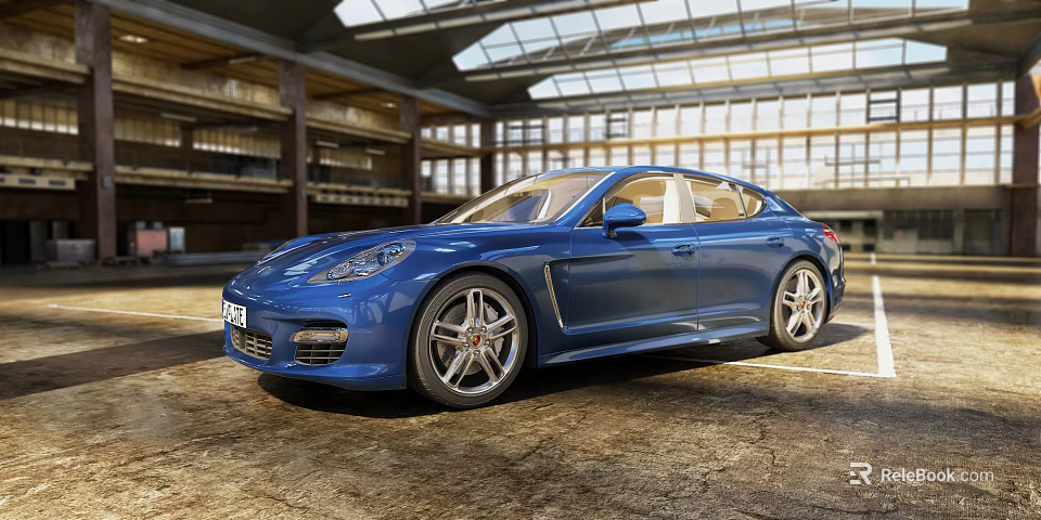 Blue Luxury Sports Car In Modern Indoor Showroom With Large Windows 3d model 