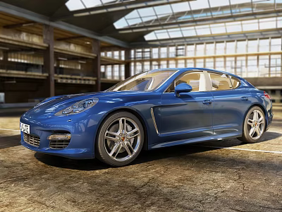 Blue Luxury Sports Car In Modern Indoor Showroom With Large Windows 3d model