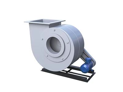 Industrial Centrifugal Fan With Circular Inlet Square Outlet Blue Motor And Black Base 3d model
