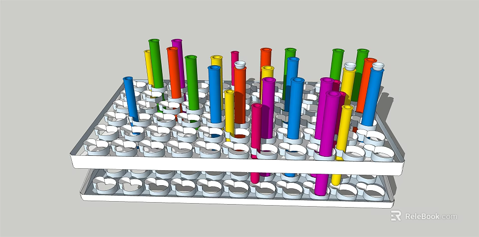 Medical Device Colorful Test Tubes Arranged In White Multi Layer Test Tube Rack 3d model 
