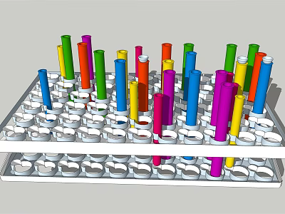 Medical Device Colorful Test Tubes Arranged In White Multi Layer Test Tube Rack 3d model