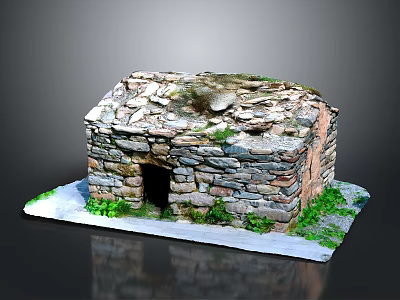 Rustic Stone Built Structure With Moss Covered Roof And Green Grass Surroundings 3d model
