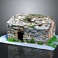 Rustic Stone Built Structure With Moss Covered Roof And Green Grass Surroundings