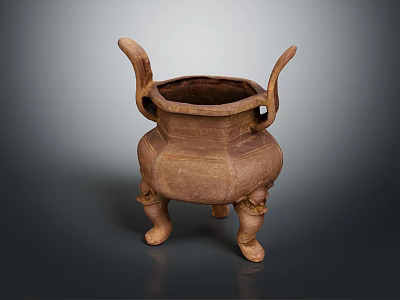 Ancient Ceramic Ding Vessel With Three Legs Ornate Handles And Traditional Craftsmanship 3d model