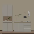 Modern White Shoe Cabinet Design With Hanging Hooks Drawers And Plant Decor