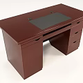 Dark Brown Wooden Office Desk With Drawers And Black Desktop Surface