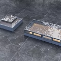 Two Detailed Gray Architectural Models With Glass Roofs On Marble Floor