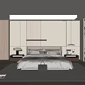 Modern Minimalist Bedroom Interior Featuring King Bed Striped Accent Wall And Wardrobe