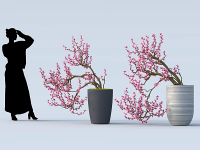 Edible Pink Flowers in Gray and White Vases for Food Decoration 3d model