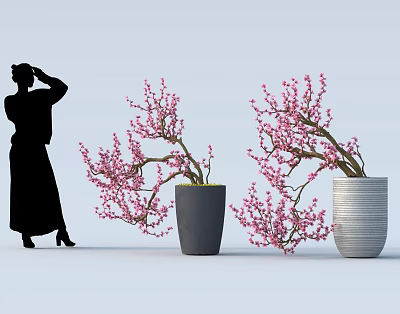 Edible Pink Flowers in Gray and White Vases for Food Decoration 3d model