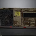 Rusty Industrial Equipment With Weathered Metal Structure Warning Label And Grille Panel