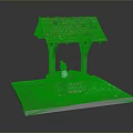 Miniature Well Model With Colorful Tile Roof And Green Frog Statue On Snowy Grass Base