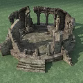 Ancient Stone Ruins With Carved Archway Statues And Moonlit Night Sky