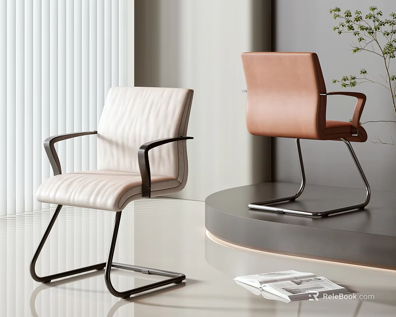 Modern Single Chairs Upholstered In Light Beige Brown With Metal Frames In Minimalist Interior 3d model 