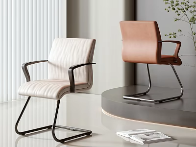 Modern Single Chairs Upholstered In Light Beige Brown With Metal Frames In Minimalist Interior 3d model