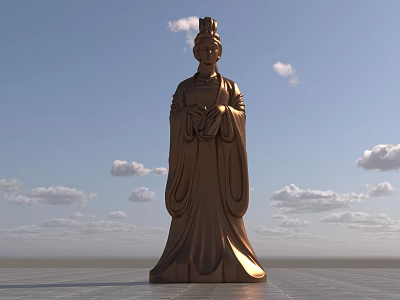 Golden Ancient Figure Landscape Sculpture Against Blue Sky With Clouds On Smooth Ground 3d model