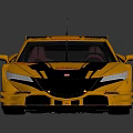 Yellow Modified Race Car With Black Stripes Rear Spoiler And Decals