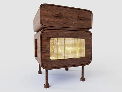 Wooden Storage Cabinet With Two Drawers And Glass Panel Door On Legs 3d model