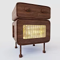 Wooden Storage Cabinet With Two Drawers And Glass Panel Door On Legs