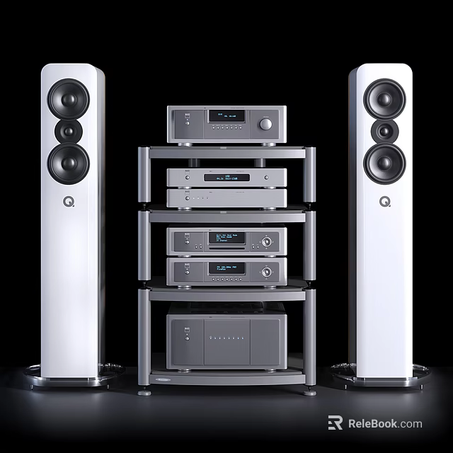 High Quality Home Audio System With Tower Speakers And Stacked Audio Components 3d model 
