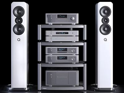 High Quality Home Audio System With Tower Speakers And Stacked Audio Components 3d model