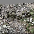 Rugged Rocky Terrain With Scattered Pebbles Green Vegetation Wooden Stakes And Chain