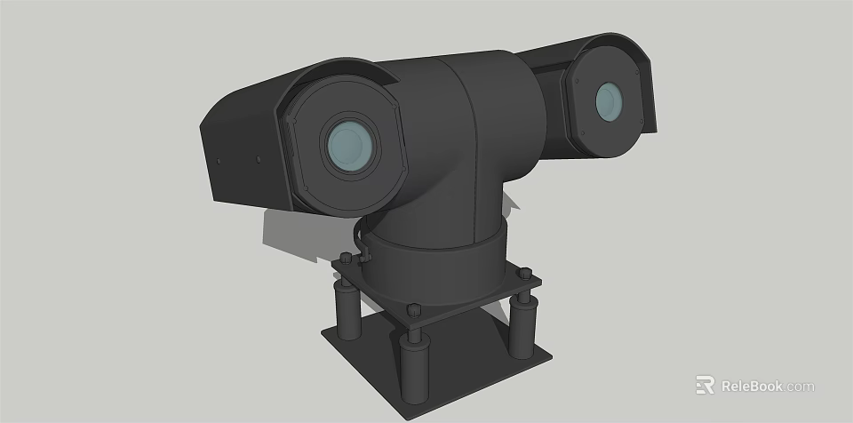 Projection Surveillance Camera With Dual Lens Black Housing And Stable Mounting Base 3d model 