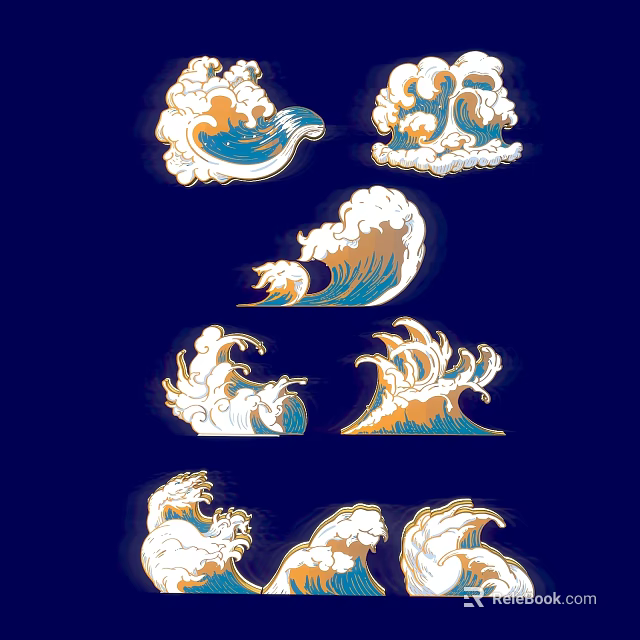 Decorative Multiple Ocean Wave Design Hanging Pendants with Blue White Orange Colors 3d model 