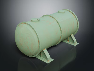Green Cylindrical Industrial Storage Tank With Rustic Surface And Metal Supports 3d model