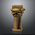 Ancient Egyptian Stone Column With Carved Reliefs And Lotus Shaped Capital