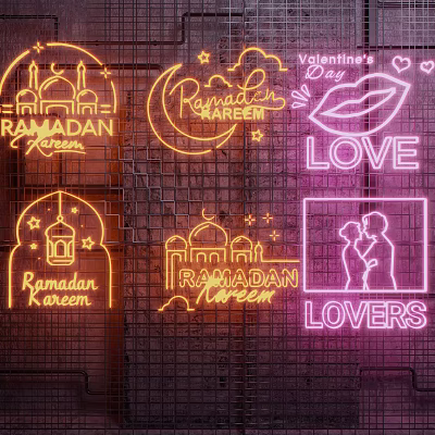 Industrial LOFT decorative lights neon combination 3d model