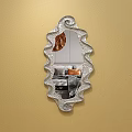 Silver Wavy Framed Mirror on Yellow Wall Reflecting Interior With Sofa And Copper Pendant Light