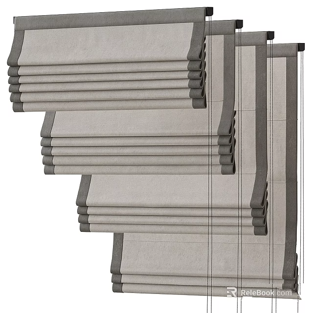 Modern Gray Pleated Curtain Design With Layered Fabric And Clean Lines 3d model