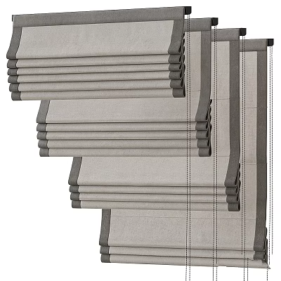 Modern Gray Pleated Curtain Design With Layered Fabric And Clean Lines 3d model