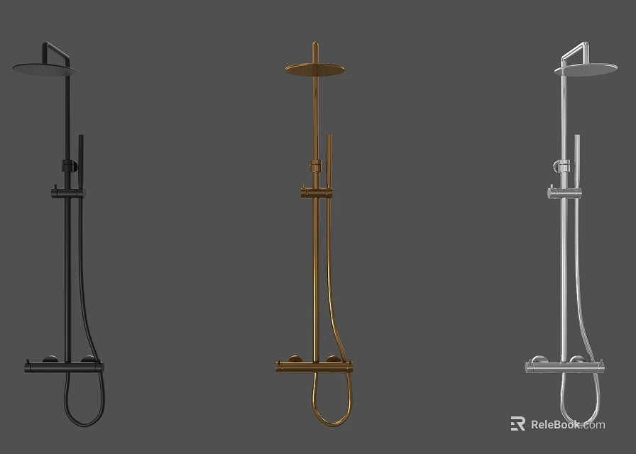 Stylish Black Gold and Silver Shower Systems for Modern Bathroom Design 3d model 