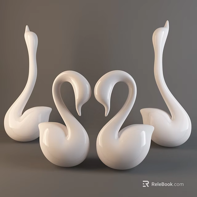 White Swan Shaped Ceramic Decorative Ornament Set For Home Interior Decor 3d model 