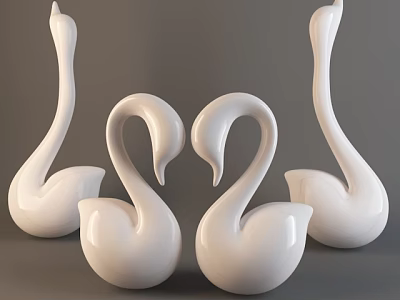 White Swan Shaped Ceramic Decorative Ornament Set For Home Interior Decor 3d model