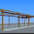 Industrial Gantry Crane Equipment with Yellow Frame Red Beams and Lifting Hooks