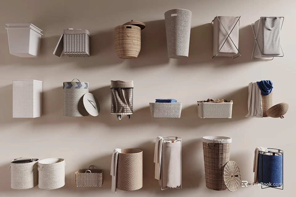 Variety Of Wall Mounted Storage Baskets 3d model 