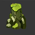 Garden Landscape Design Featuring Natural Green Rock Formation And Small Stones